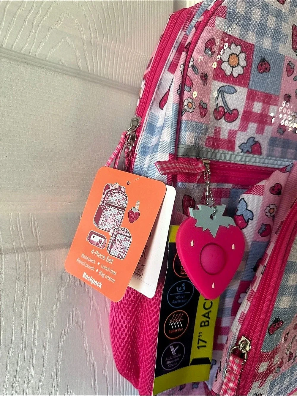 Wonder Nation 17 Inch Backpack 4 Piece Set Pink Strawberry Gingham Berry Patch